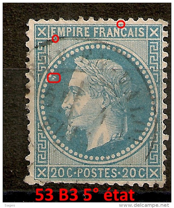 53 B3 5° état, 20C NAPOLEON LAURE, Planché ! - 1863-1870 Napoléon III Lauré