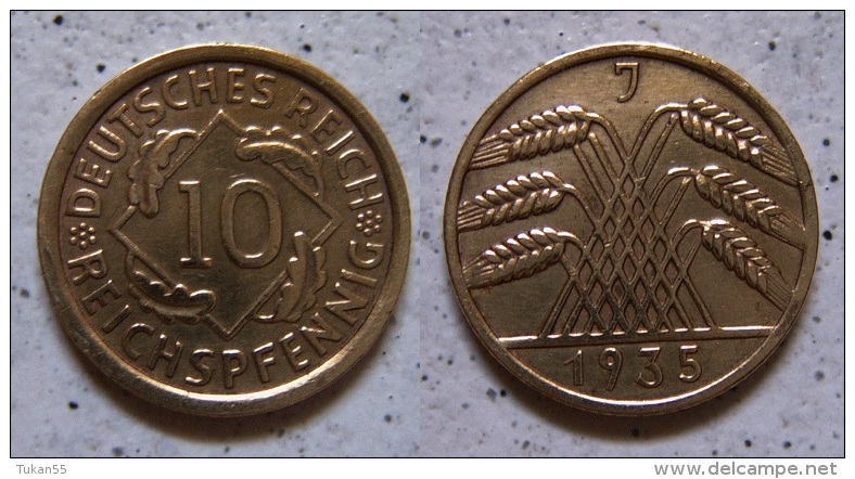 Dt.Reich Weimarer Rep. 1935 J Sehr Schön ! Selten !      (A300) - 10 Renten- & 10 Reichspfennig