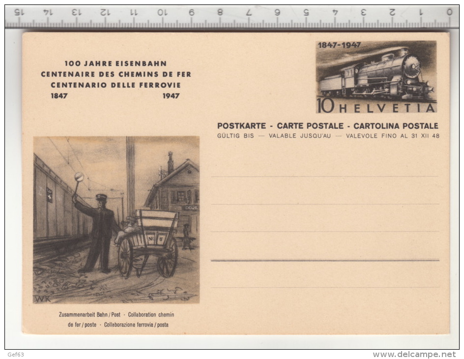 SBB CFF FFS - 1847 1947 - 100 Jahre Eisenbahn / Centenaire Des Chemis De Fer / Centenario Delle Ferrovie - Enteros Postales