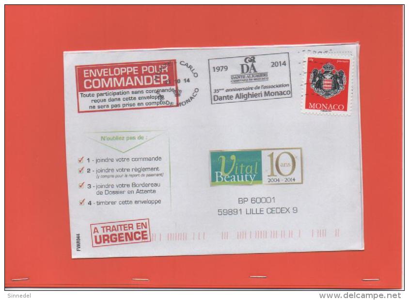 Lettre  Flamme Monaco Theme Dante Alighieri  Du 21/10/14 - Franking Machines (EMA)