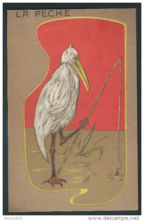 Art-Nouveu. La Pêche.   Echassier Cendré. Heron Ou Marabout.  Rare SBP. - 1900-1949