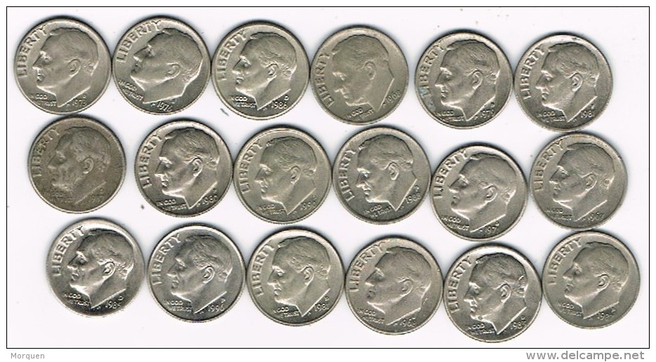 Lote 18 Monedas Diferentes 1 Dime ROOSVELT, Años Diferentes Ver Relacion - 1946-...: Roosevelt