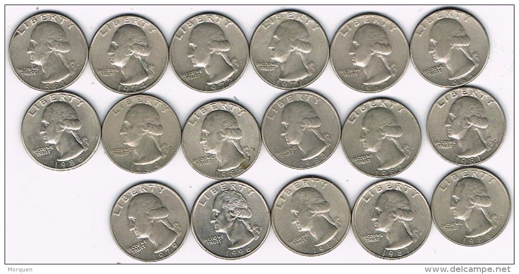 Lote 17 Monedas Quarter Dollar Washington 1/4, Diferentes Años, Ver Ralacion - 1932-1998: Washington