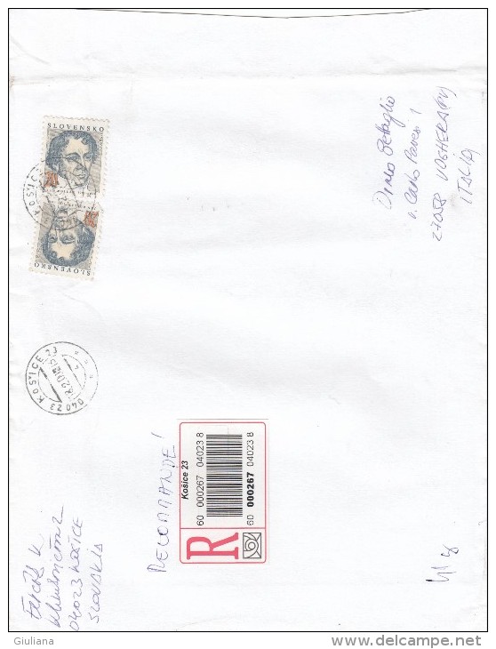 Slovacchia 1999  - Lettera  Racc.  X L´Italia A Con 2 Stamps - Lettres & Documents
