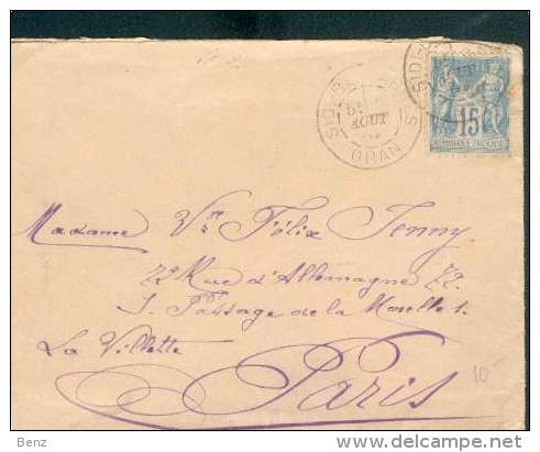 FRANCE ALGERIE LETTRE SIDI BEL-ABBES POUR PARIS AOUT1889 SAGE 15C TB - 1876-1898 Sage (Type II)