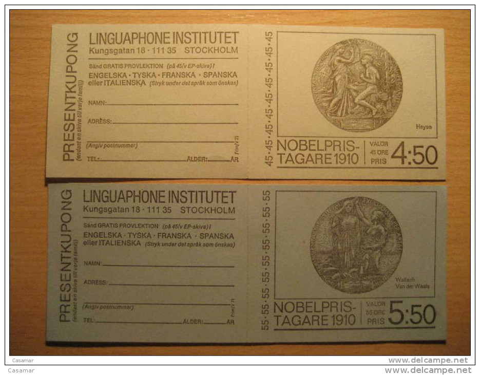 1970 Booklets Yvert C678a/9a Nobelpris Prix Nobel Prize Literature Physics 20 Stamps Set Carnet Sweden - 1951-80