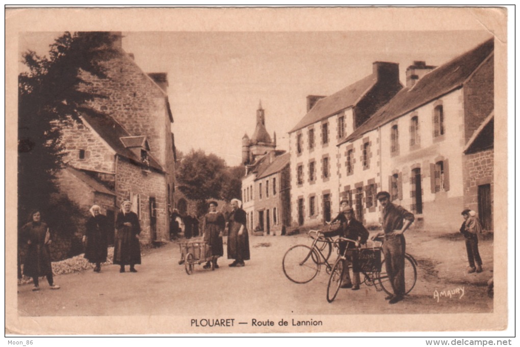 22 - PLOUARET -   Route De Lannion ( ANIMATION Brouette, Velos) En Mauvais Etat Signee A MAURY - Plouaret