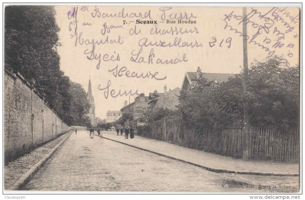 Sceaux. Rue Houdan. CPA Animée Peu Courante. Lire Texte Audos, Poilu Blessé à La Tête En 1918 Par Obus. 2 ScansTBE - Sceaux