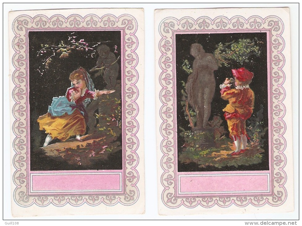 2 Rares Chromos Saynète Impr. Testu Massin ? Bognard ? Support Papier Enfant Costume Statue Cupidon Ange Amour A7-34 - Sonstige & Ohne Zuordnung