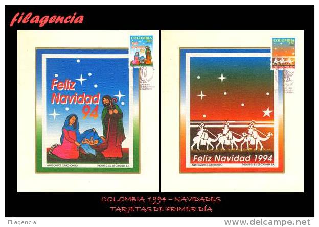 AMERICA. COLOMBIA. ENTEROS POSTALES. TARJETA PRIMER DÍA 1994. NAVIDADES. IMAGEN IMPRESA EN LIENZO - Colombia