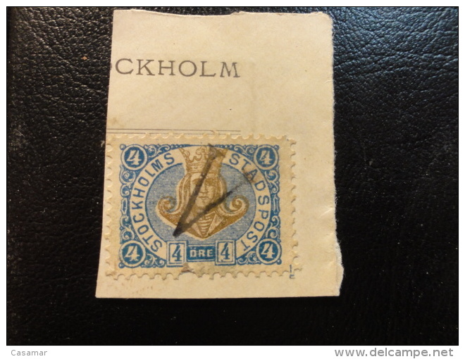 Stockholm Local Stamp Stadsposten Cancel On Piece - Local Post Stamps
