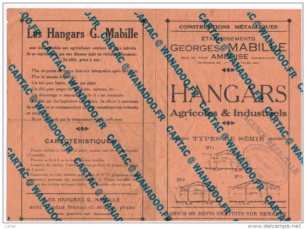 D37. AMBOISE. HANGARS GEOGES MABILLE. PUB.  Cachet Charpente-Couverture PIOT-RABATE  Fléré-la Rivière 36 INDRE. - Autres & Non Classés