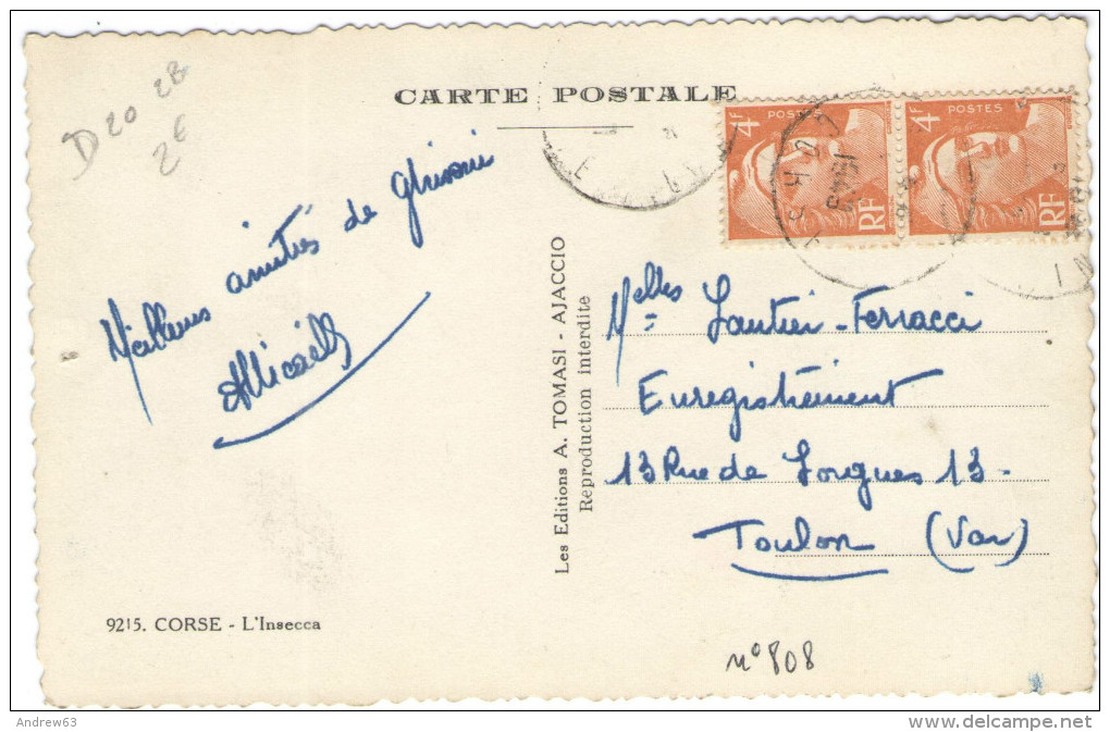 FRANCIA - France - 1949 - 2 X 4F - Corse - L'Insecca - Viaggiata Da Ghisoni Per Toulon, France - Other & Unclassified