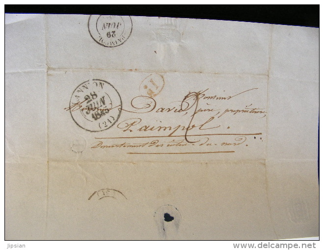 Lettre Avec Marque Postale - Lannion 21 -- écrite à Plouaret Expédiée Vers Paimpol --  Le 28 Juin 1845  M1 - 1801-1848: Précurseurs XIX