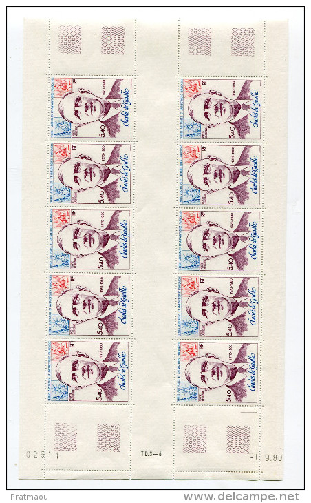 PG12 TAAF N° YT PA 61 **   Feuillle De 10 Timbres De Gaulle - Ungebraucht