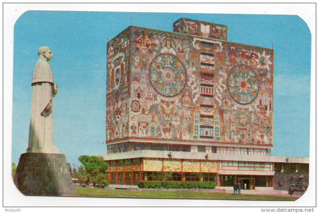 Mexique-MEXICO-1967-Bibliothèque Central De La Cité Universitaire-cpsm 14x 8.5--timbre Avion Au Verso - Mexique