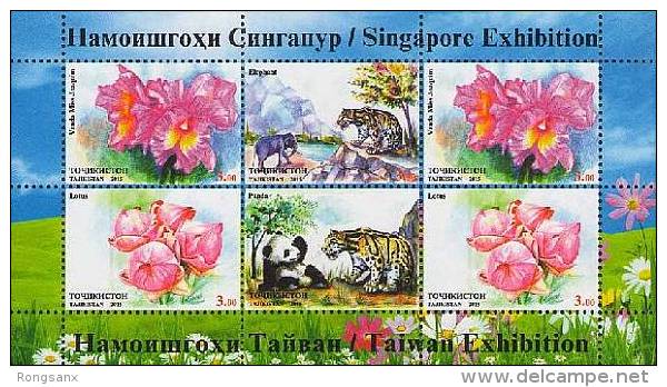 2015 TAJIKISTAN Flowers, Fauna, Singapore. M/S Of 6: 3.5x2, 3.0x4 - Tadjikistan