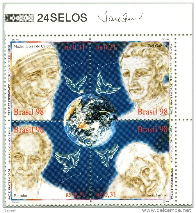 N° Yvert & Tellier 2481 à 2484 - Bloc Timbres Du Brésil (1998) - MNH - Portraits (Paix Et Fraternité) (JS) - Blocs-feuillets