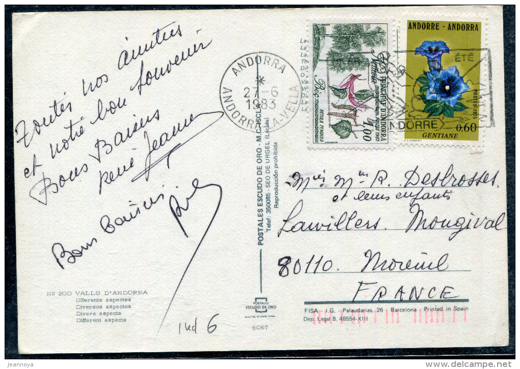 ANDORRE FRANCAIS - N° 245 + 311 / CP AVEC  O.M. ANDORRA LA VELLA LE 27/6/1983 - SUP - Briefe U. Dokumente