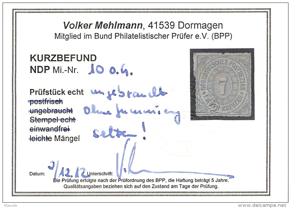 MiNr.10 X Altdeutschland Norddeutscher Postbezirk - Mint