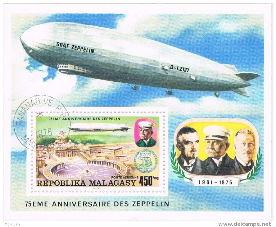 Hojita Republica Malgache. MADAGASCAR. 75 Anniversiare ZEPPELIN 1976 º - Madagascar (1960-...)