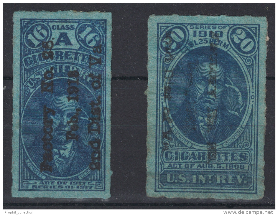 ETATS UNIS / USA - 2 Stamps Revenue ? 1909 1910 1918 " CIGARETTES  Stamps " Unperforate - Steuermarken