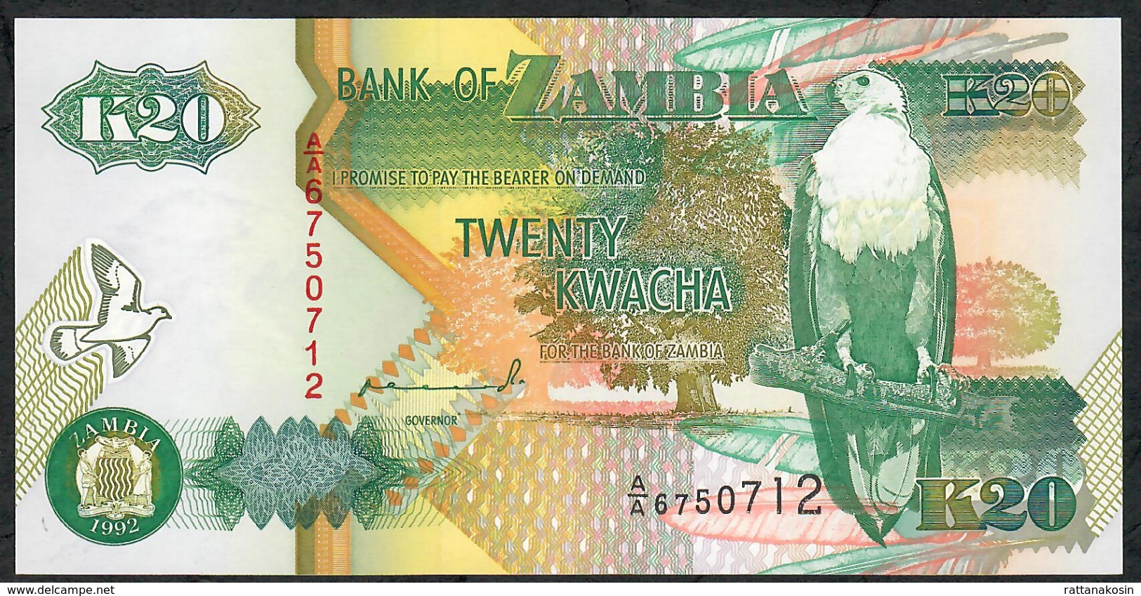 ZAMBIA P36a 20 KWACHA  1992  #A/A Signature 10  FIRST PREFIX FIRST SIGNATURE   UNC. - Zambia