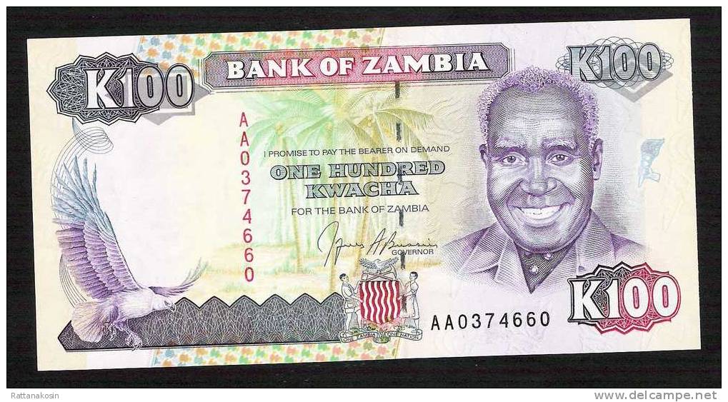 ZAMBIA ZAMBIE P34  100 KWACHA  1991  #AA0-----   FIRST PREFIX  Signature 9  UNC - Zambie