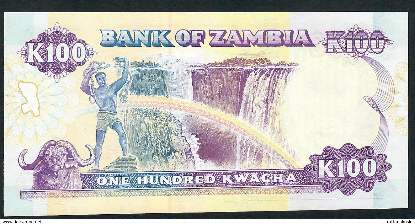 ZAMBIA ZAMBIE P34  100 KWACHA  1991  #AA0-----   FIRST PREFIX  Signature 9  UNC - Zambia