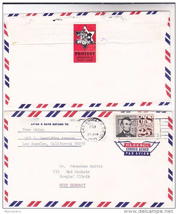 1971 'PROTEST SOVIET JEWRY OPPRESSION ' LABEL  On USA COVER   Jew Jewish Judaica Stamps - Jewish