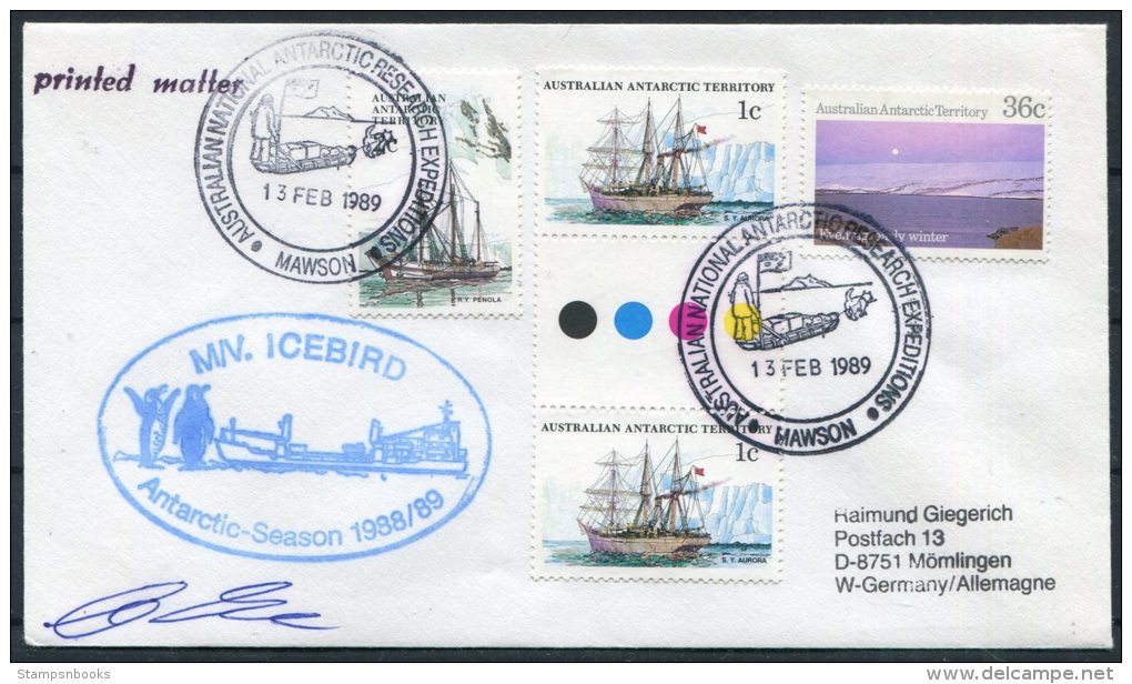 1989 Australia AAT Antarctica M/V ICEBIRD Penguin Ship Mawson Signed Cover - Covers & Documents