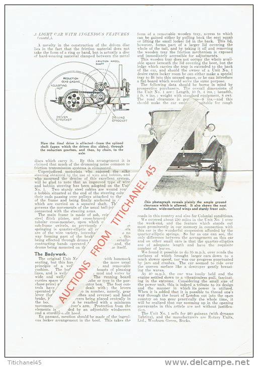 4 Pages Reprinted From "The Light Car And Cyclecar" June 11, 1921 - Voitures