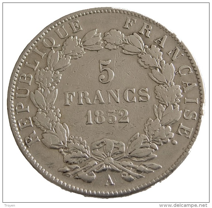 5 Francs - Napoléon III -  France - 1852 A - Tête Large -  Argent - TB - - 5 Francs