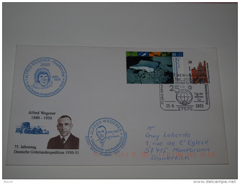 Allemagne  75e Anniversaire Expédition Alfred Wegener  Bremenhavenportes Ouvertes 25  6  2005 Enveloppe Ayant Circulée - Expediciones árticas