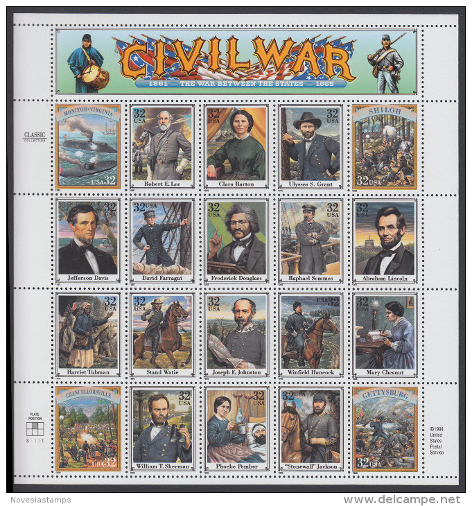 !a! USA Sc# 2975 MNH SHEET(20) (a02) - Civil War - Sheets