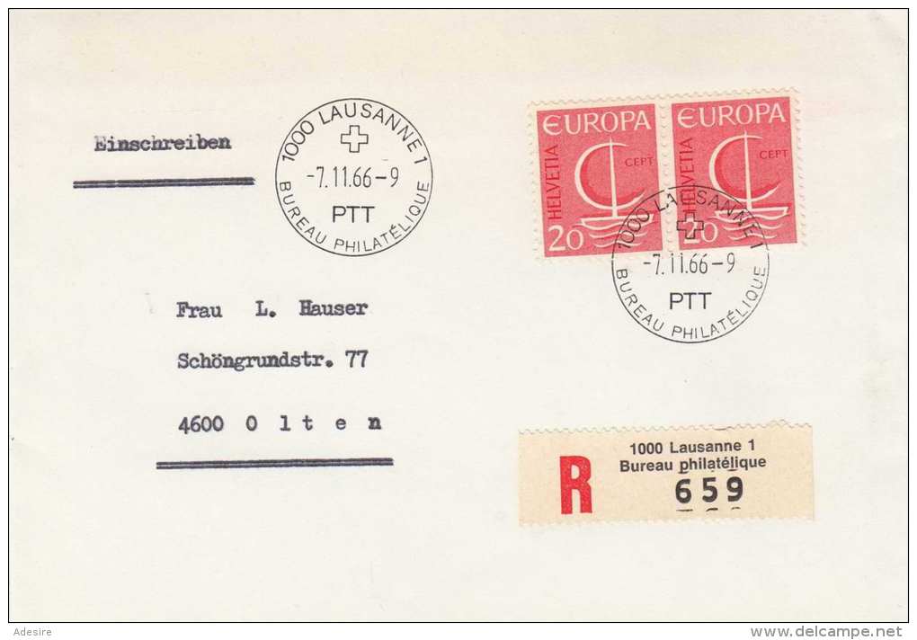 EUROPA 1966 - 2 X 20 C Schweiz Auf R-Brief Lausanne > Olten - Sonstige - Europa