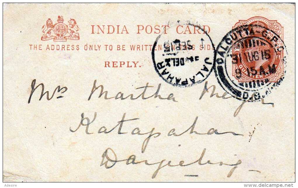 INDIEN 1915 - Quarter Anna Ganzsache Auf Pk Stempel Calcutta + Jalapahar - Sonstige & Ohne Zuordnung