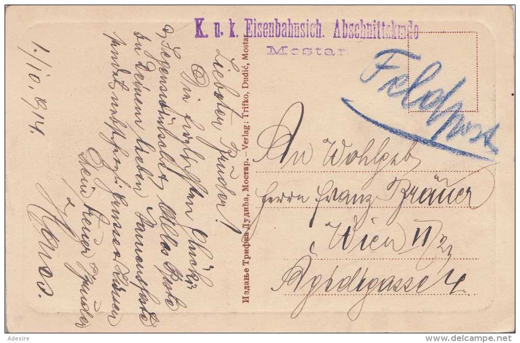 RRR! BUNA QUELLE (Bosnien Und Herzegowina) - Als Feldpost Gel.1914, Stempel K.u.k. Eisenbahnsich.Abschnittskommando ... - Bosnia And Herzegovina