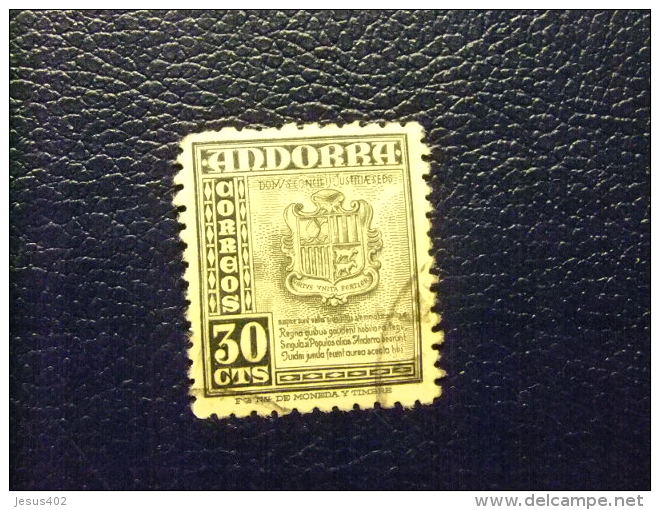 ANDORRA ESPAÑOLA  1948 -1953 Yvert N&ordm; 45 &ordm; FU Vert-gris - Gebruikt