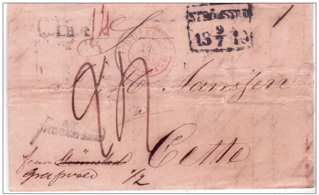 1840- Letter From Christiana To Cette ( South Of France ) Rating 24 D. + C P R 4 + Franco Stralsund - ...-1855 Voorfilatelie