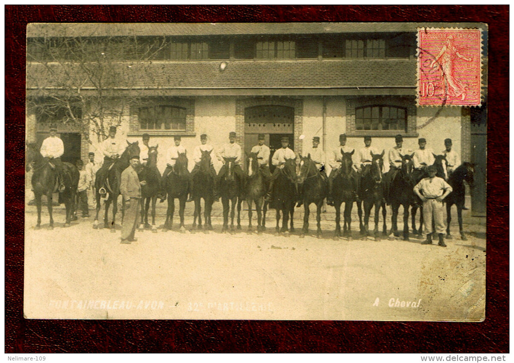 Cpa  CARTE PHOTO 77300 FONTAINEBLEAU SEINE Et MARNE 77 MILITARIA 32 ème ARTILLERIE MILITAIRES à CHEVAL CAVALERIE - Régiments