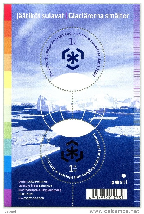 N° Yvert & Tellier 1925 Et 1926 - Bloc Timbres De Finlande (2008) - MNH - Protection Zone Polaire Et Glaciers (JS) - Hojas Bloque