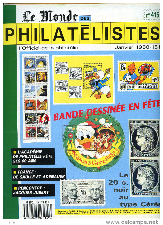 Le Monde Des Philatelistes N.415 01/1988,bande Dessinée,carte Dessinée,De Gaulle-Adenauer,théâtre,carnet Actuelle Monde - Francesi (dal 1941))