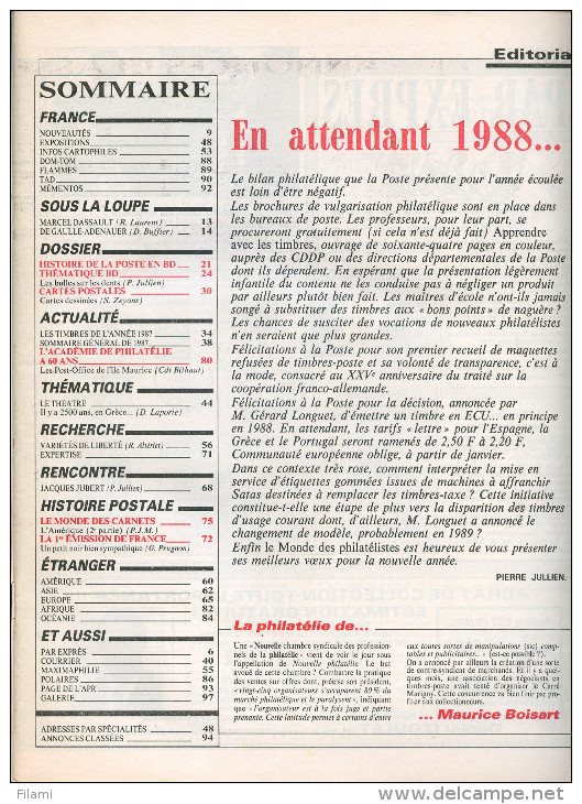 Le Monde Des Philatelistes N.415 01/1988,bande Dessinée,carte Dessinée,De Gaulle-Adenauer,théâtre,carnet Actuelle Monde - Français (àpd. 1941)