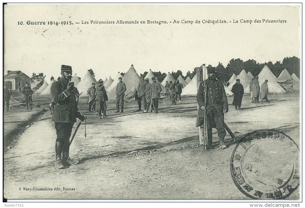 Les Prisonniers Allemands En Bretagne,au Camp Coëtquidan Gelopen Kaart 1919 - Guerre 1914-18