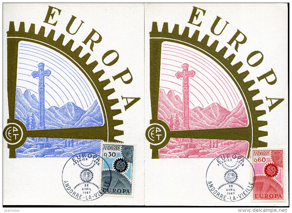 ANDORRE FRANCAIS - N° 179 & 180 / 2 CM OBL. ANDORRE LA VIEILLE LE 29/4/1967 - SUP - Maximum Cards