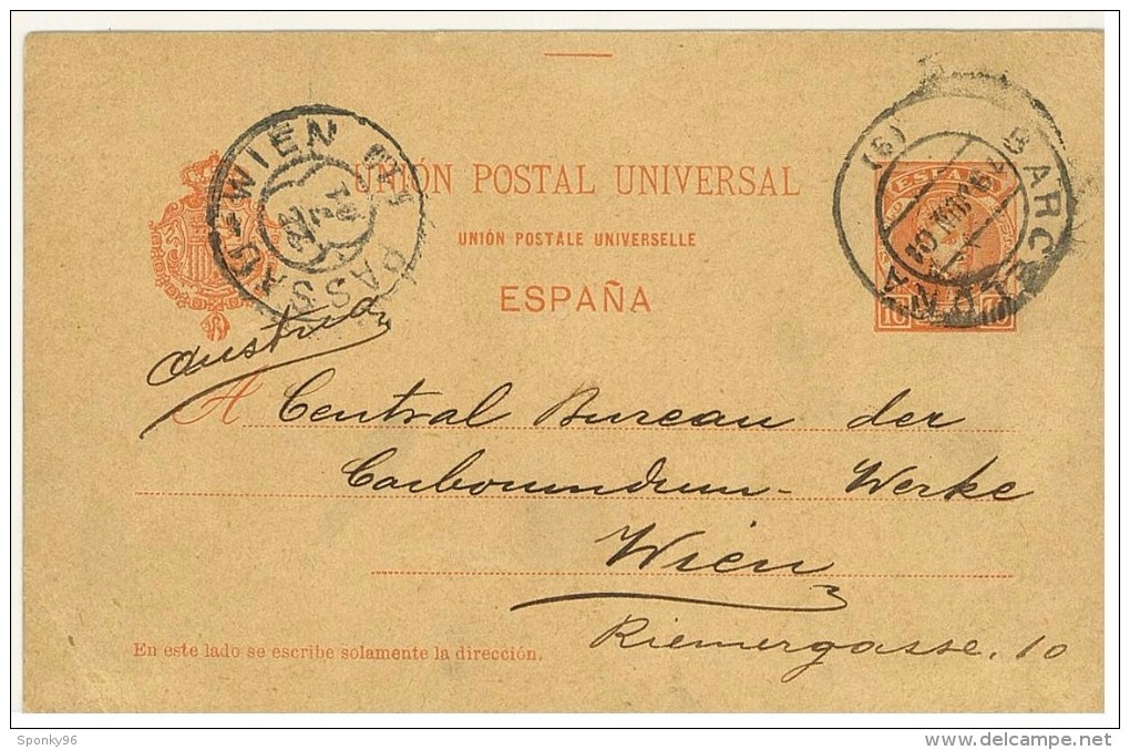 STORIA POSTALE - ESPANA - SPAGNA - UNION POSTAL UNIVERSELLE - BARCELONA - PASSAO - WIEN - ANNO 1901 - RIEMERGOSSE - - Marcas De Censura Nacional