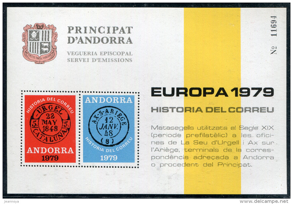 ANDORRE ESPAGNOL - VIGUERIE EPISCOPALE - BLOC FEUILLET EUROPA 1979 ** - LUXE - Episcopal Viguerie