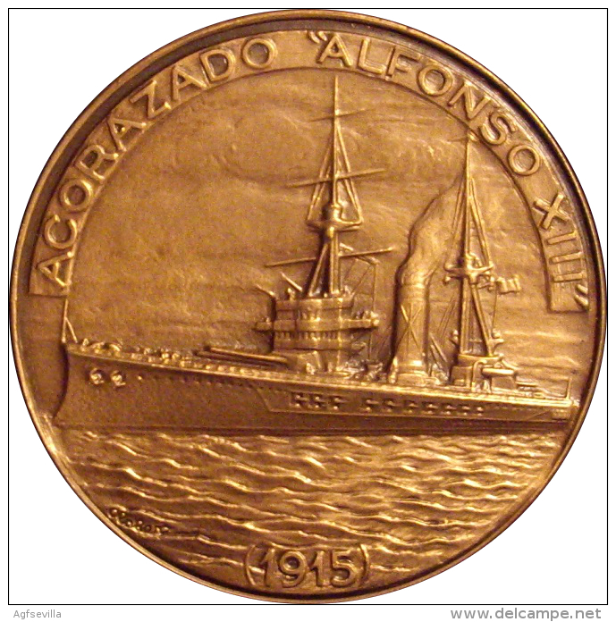 ESPAÑA. MEDALLA XXX SALON NAUTICO INTERNACIONAL BARCELONA 1.991. ACORAZADO ALFONSO XIII. SPAIN. ESPAGNE - Profesionales/De Sociedad