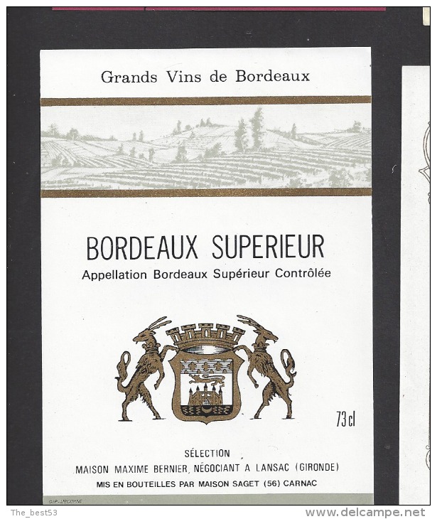 Etiquette De Vin Bordeaux Supérieur  -  M. Bernier à Lansac (33)  -  Mis En Bouteille Saget à Carnac (56) - Bordeaux